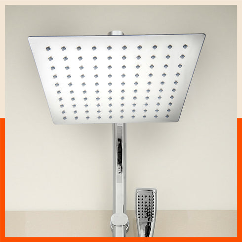 Zoya Ultra-Slim Rectangular Shower Head for Home | Large - 200mm x 200mm
